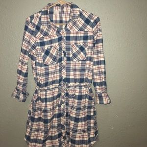 Button up plaid flannel mini dress
