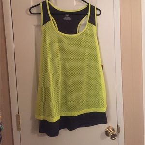 Neon yellow and grey layered active tank