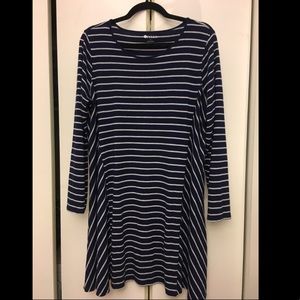 Striped Navy & Gray Long-Sleeved Swing Dress