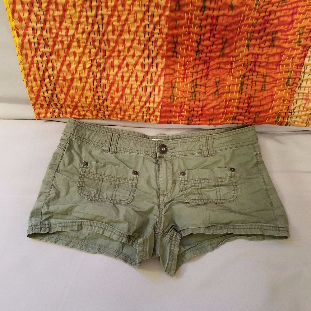 Green, khaki-material shorts
