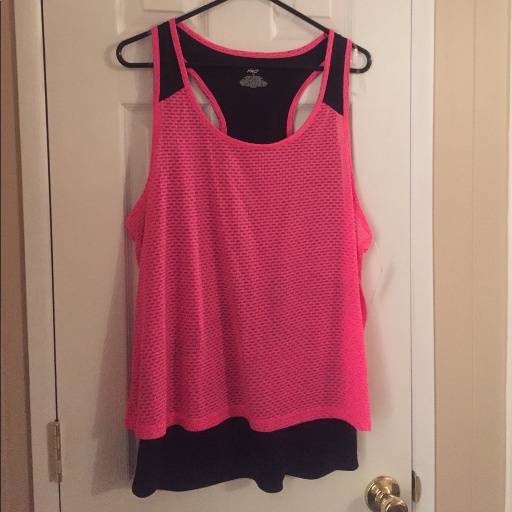 Hot pink and black layer active wear tank