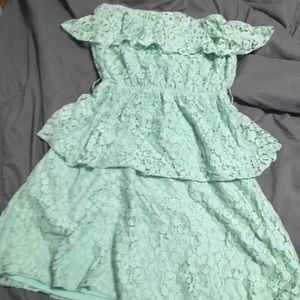 Mint strapless dress with flower layers