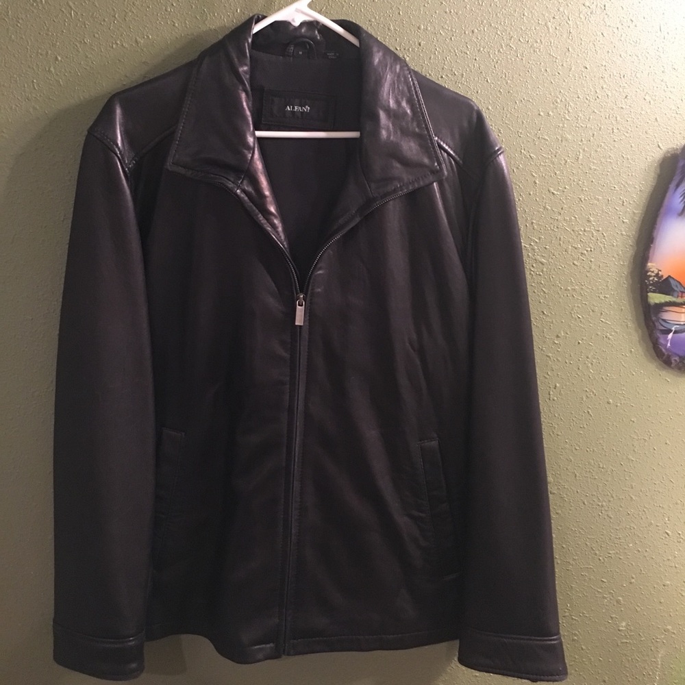 Alfani black leather coat