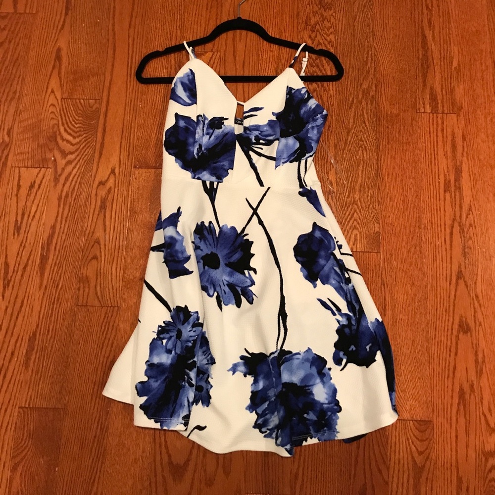 Blue and white flowered dress