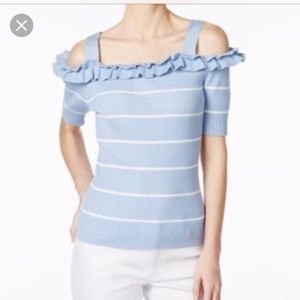 Ruffled Cold Shoulder Sweater