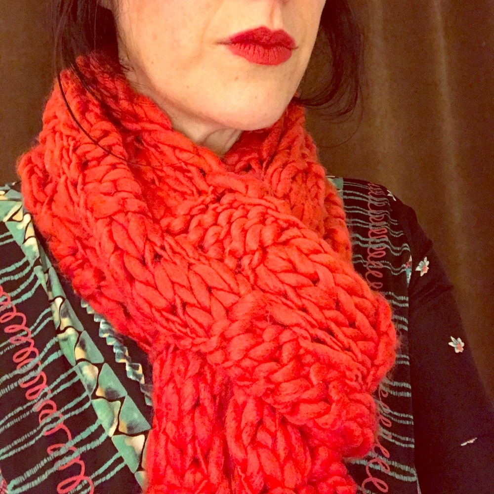 Orange chunky knit scarf
