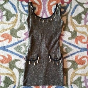 Betsey Johnson Luxe Black Gold Tassel Wiggle Dress