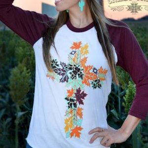 Raglan Leaf Cross Tshirt