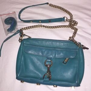 Teal Rebecca Minkoff crossbody bag gold hardware
