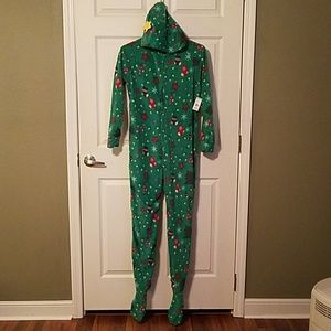 Joe Boxer Christmas tree hooded footed pajama