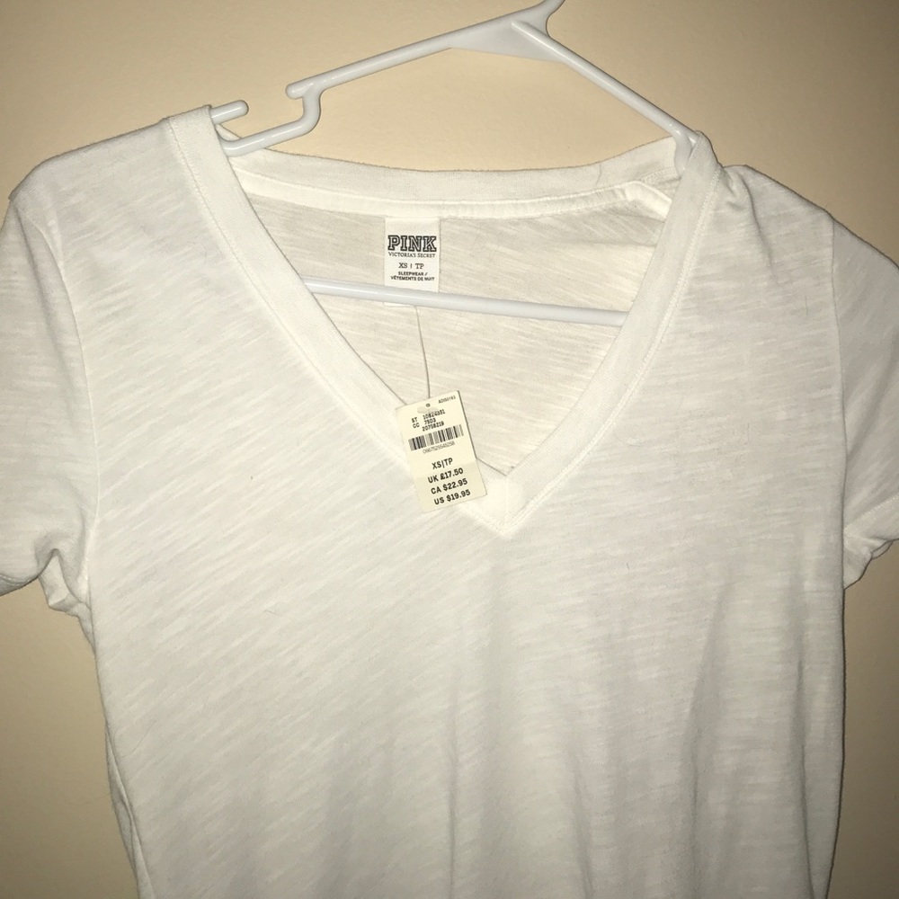PINK white v neck tee