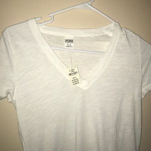 PINK white v neck tee