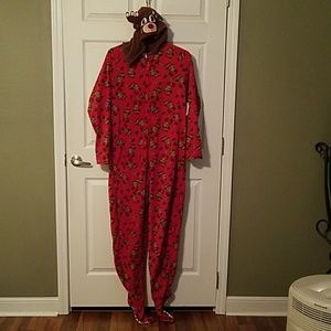 Joe Boxer reindeer hooded footed pajama Christmas
