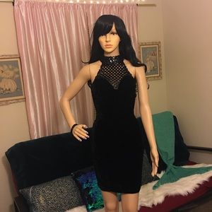 KAREN OKADA - Black Velvet Sequin Party Dress