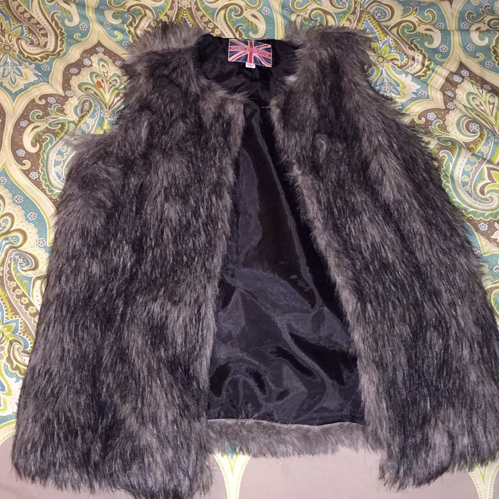 Black and Grey Faux Fur Vest