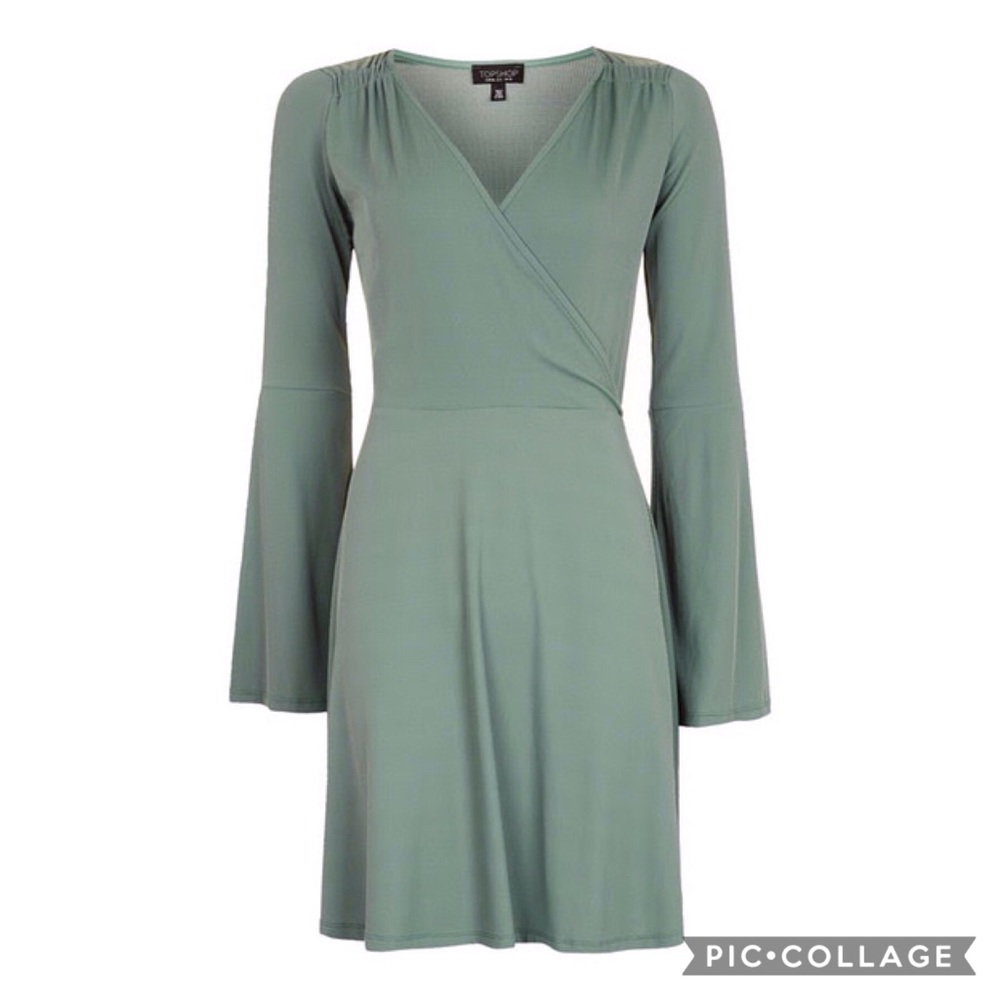 TOPSHOP  Green Bell Sleeve Skater Dress NWT sz 4 - Picture 6 of 7
