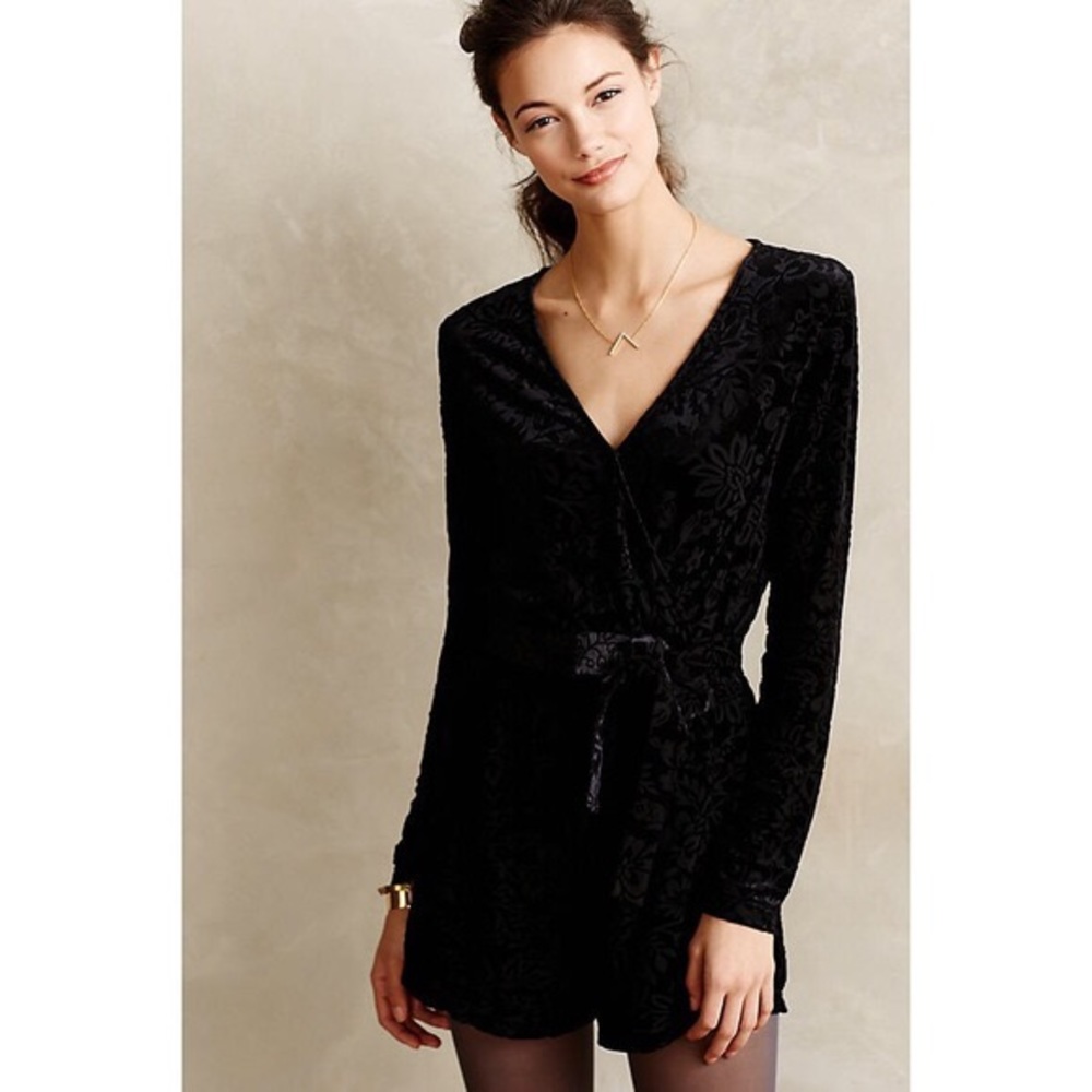 Anthropologie Saylor Black Velvet Burnout Romper M