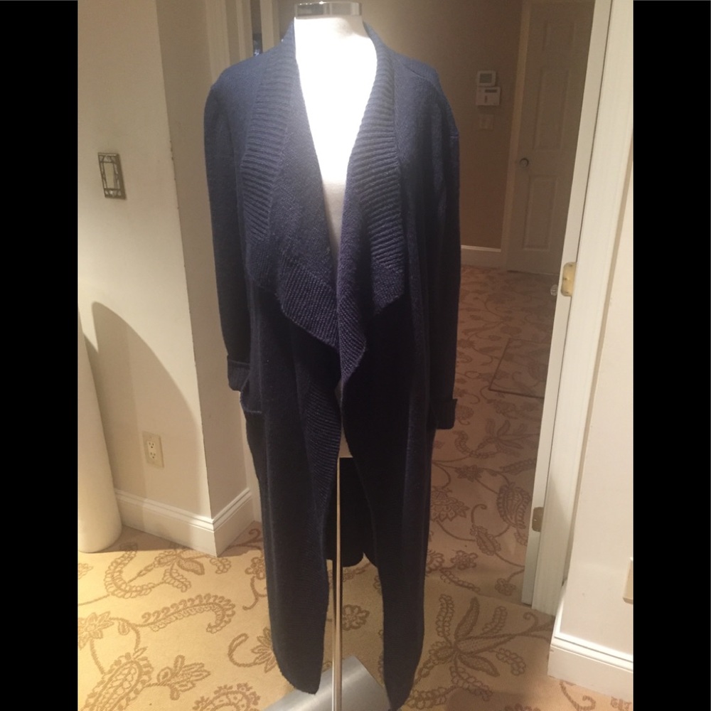 Beautiful long navy sweater jacket