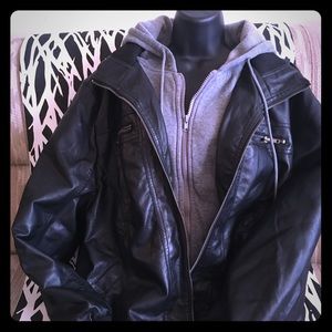 Black faux hooded jacket