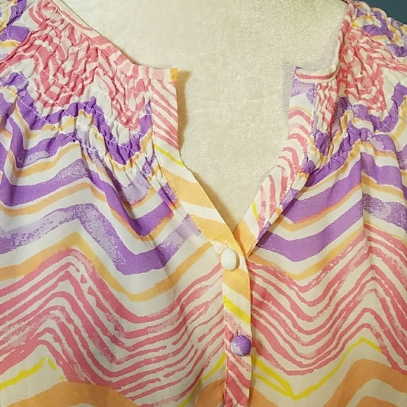 NEW YORK & CO Pastel colored sheer peasant blouse - Picture 2 of 6