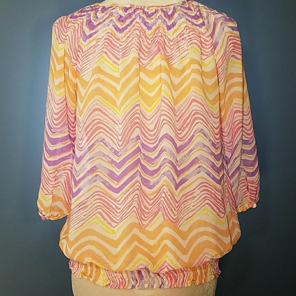 NEW YORK & CO Pastel colored sheer peasant blouse - Picture 4 of 6