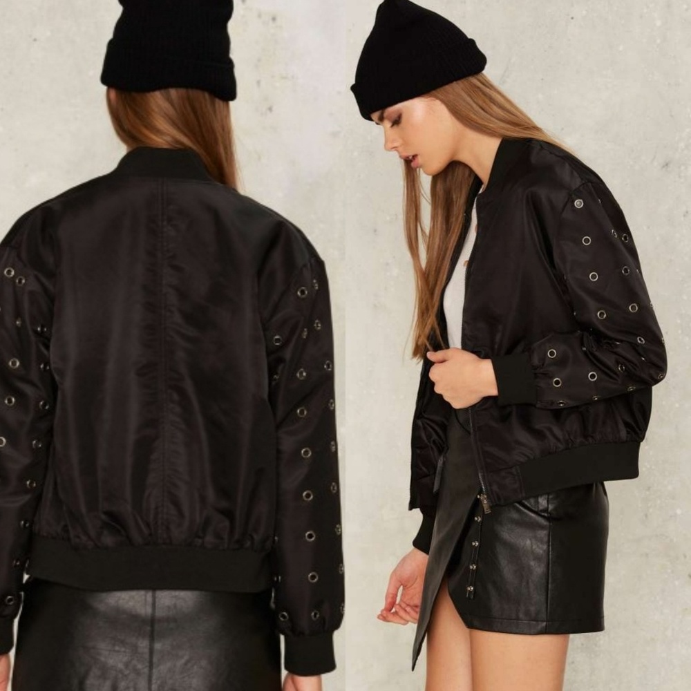 NEW Nasty Gal black bomber grommet jacket