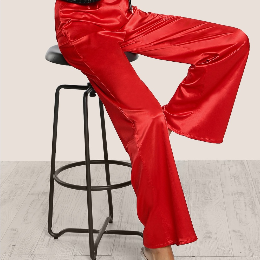 Glitz Satin Red Flare pants.
