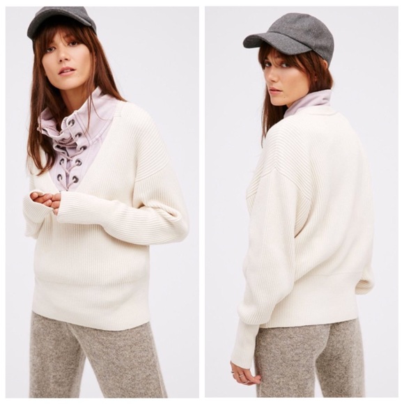 Free People Sweaters - Free People Allure V-Neck Ivory Sweater S NWT