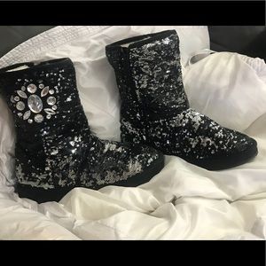 Joan Boyce Shadow-Black Sequins Boots