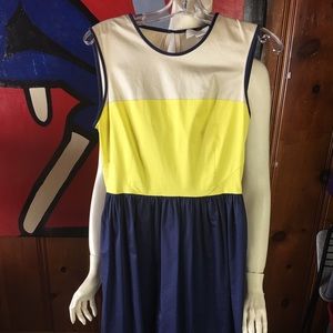 KATE SPADE color block blue beige yellow dress M/L