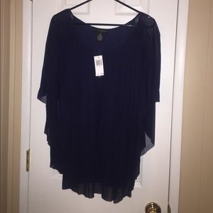 Navy blue angel sleeve layered top