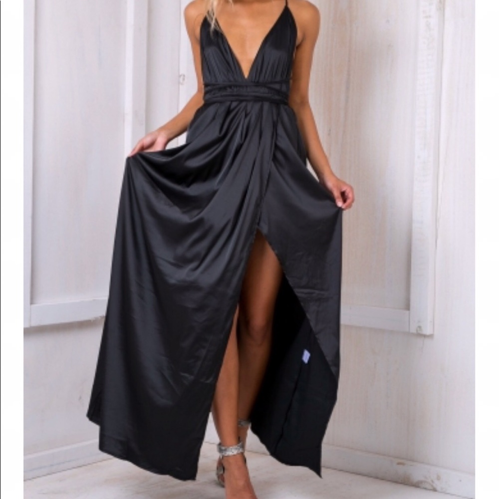 Black Strappy Open back Satin Maxi dress