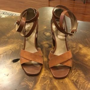 Tan Leather and Suede Banana Republic Wrap Sandals