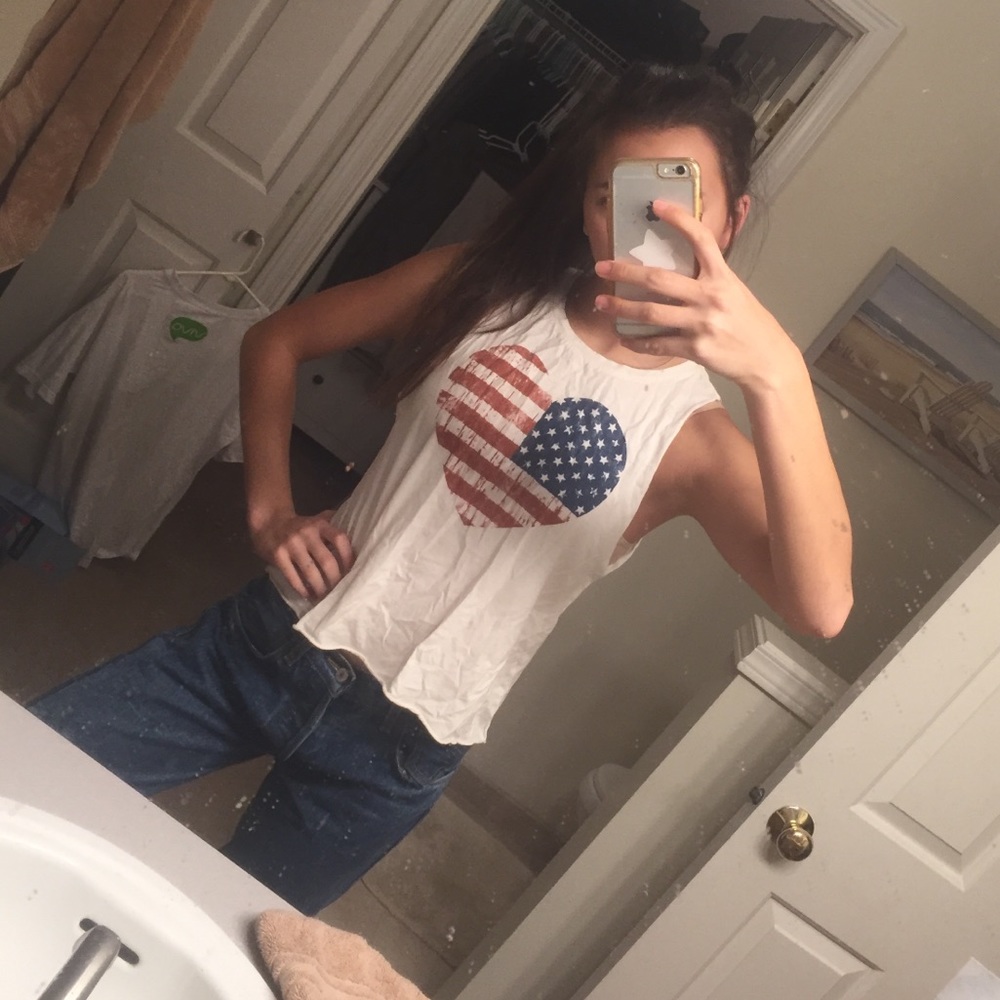 American Flag/heart muscle tee