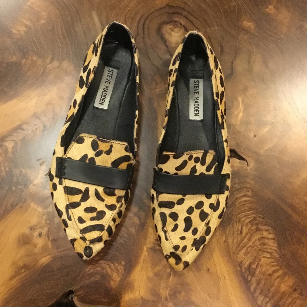 Steve Madden Cow Hair Pointed Toe Leopard Loafers