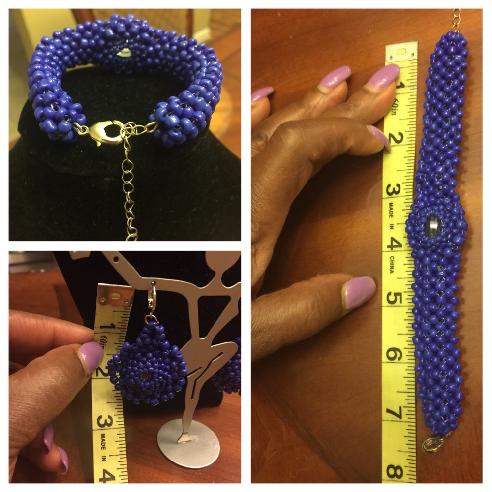 Meticulously handwoven jewelry set - Royal Blue - Picture 2 of 8