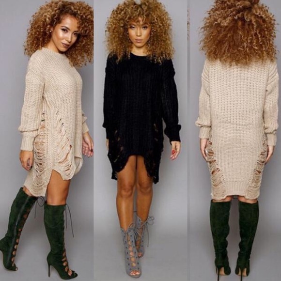 💋1 Left Super Sexy! Crochet Distress Sweater - Picture 2 of 8