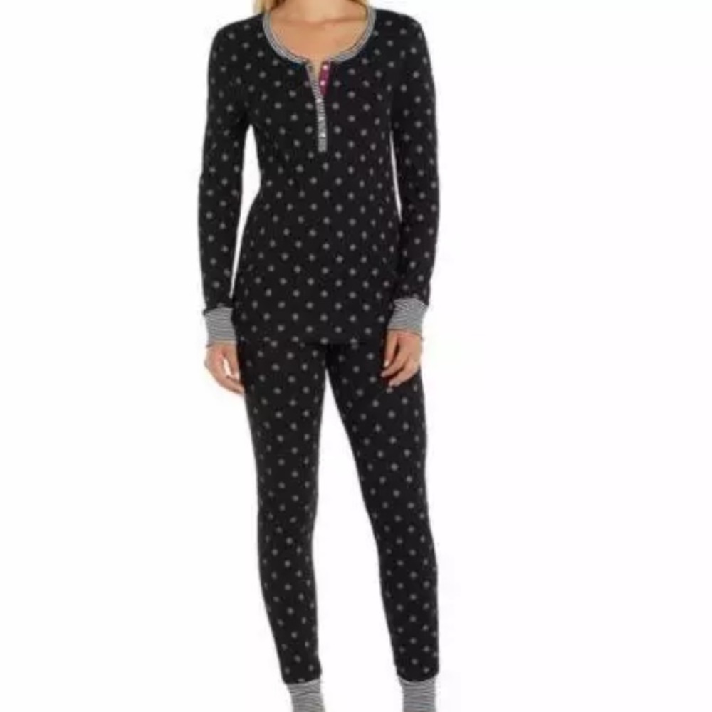 WOMEN 2-piece THERMAL PJ SET NEW GIFT NWT BLACK
