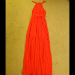 Bright orange halter dress