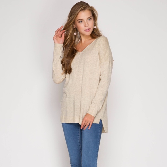 LIGHT TAUPE CRISS CROSS TOP - Picture 4 of 5