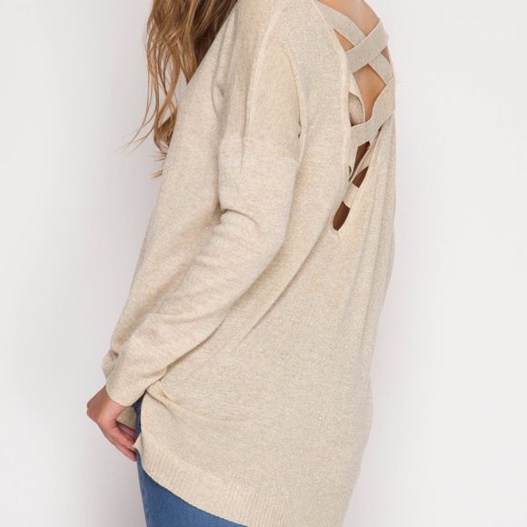 LIGHT TAUPE CRISS CROSS TOP - Picture 2 of 5