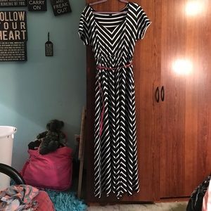 Chevron stripe with pink belt dress