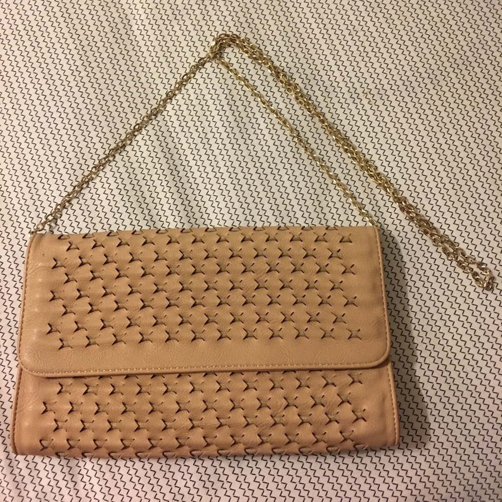 Large gold chained clutch.