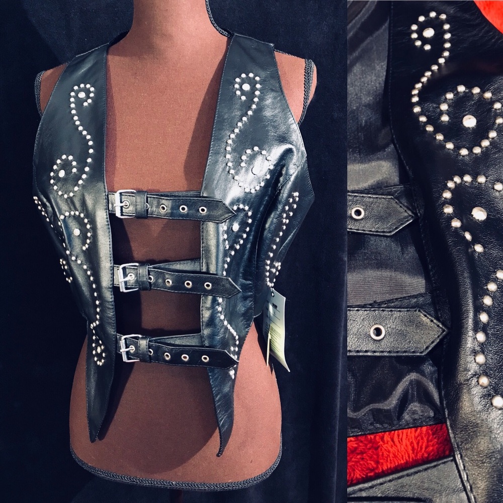 Black Leather and Swirl Stud Harness Strap Top 🖤