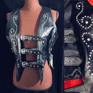 Black Leather and Swirl Stud Harness Strap Top 🖤