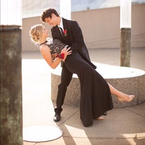 Black beaded prom dress