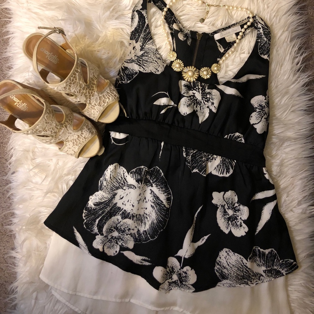 Charlotte Russe Black & White Silk Top (Size S)