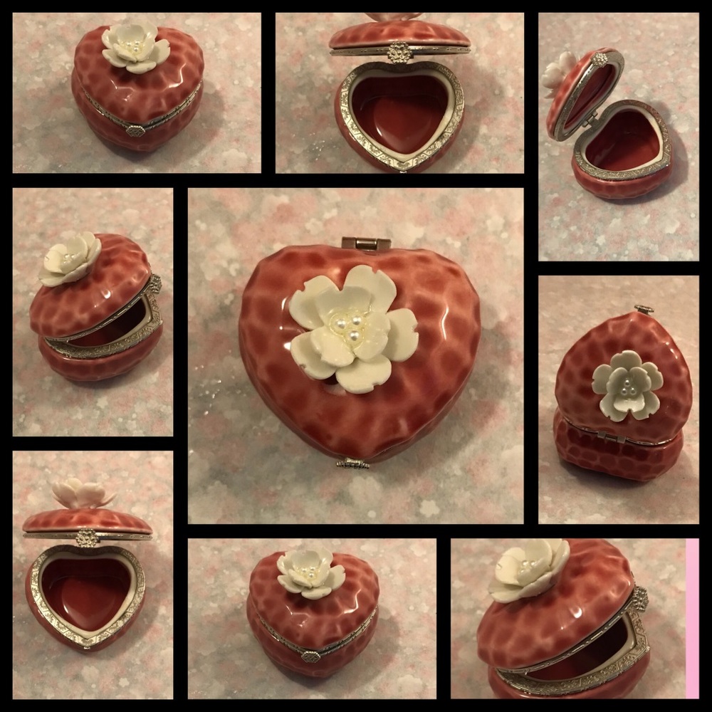Ceramic pink with creme adorned beaded jewelry box