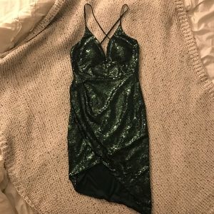 Hunter Green sequin deep cut dress