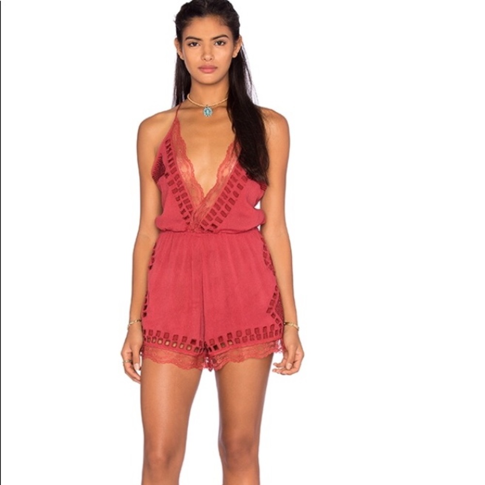 Tularosa Charmer silk romper with lace; xs